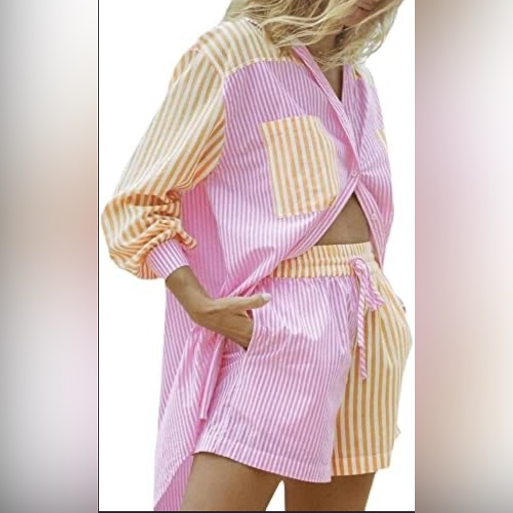 Striped Pink and Yellow Women's Sleepwear Set